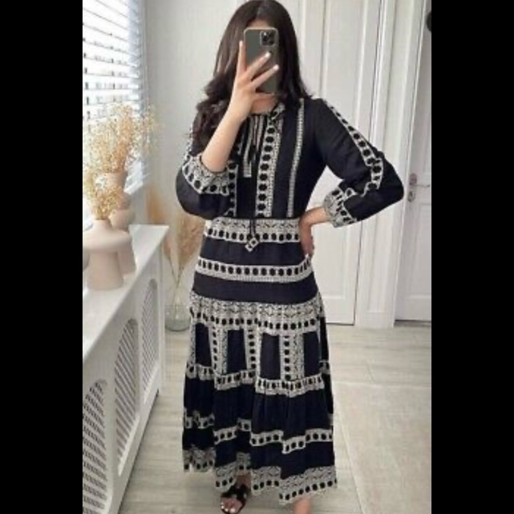 Zara black embroidered maxi dress